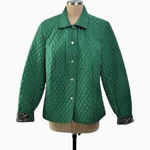 Briggs New York Quilted Jacket Women 18 Green Snap Up Paisley Lining Cottagecore